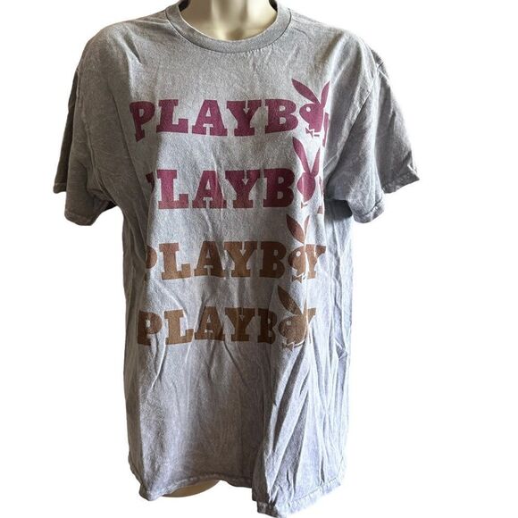 Playboy ~ Grey Tshirt ~ size Medium ~ distressed look knit - Picture 1 of 9